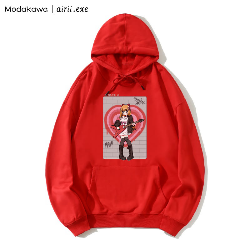 MODAKAWA X airii.exe CHEMICAL ギターガール レタープリントModakawaルーズパーカー - Red - 5XL - image 1