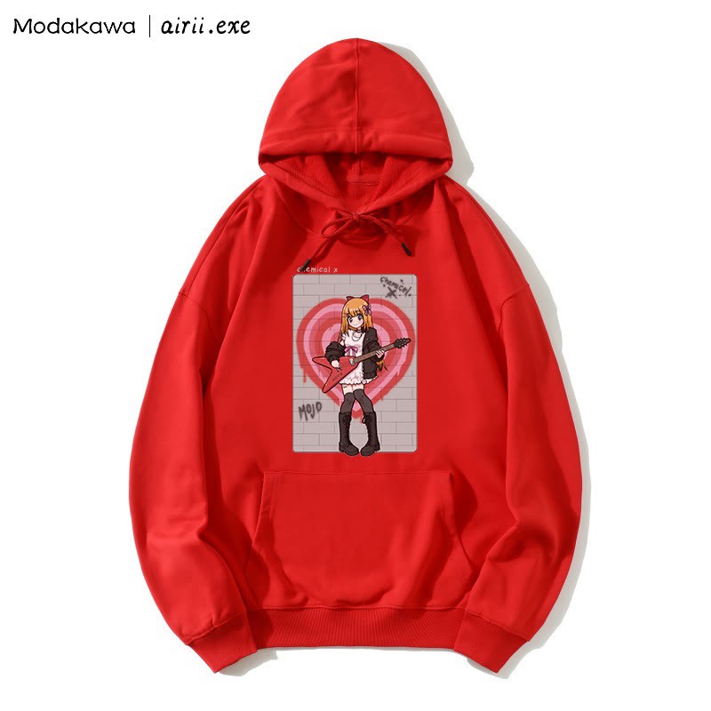 MODAKAWA X airii.exe CHEMICAL ギターガール レタープリントModakawaルーズパーカー - Red - 5XL - image 1