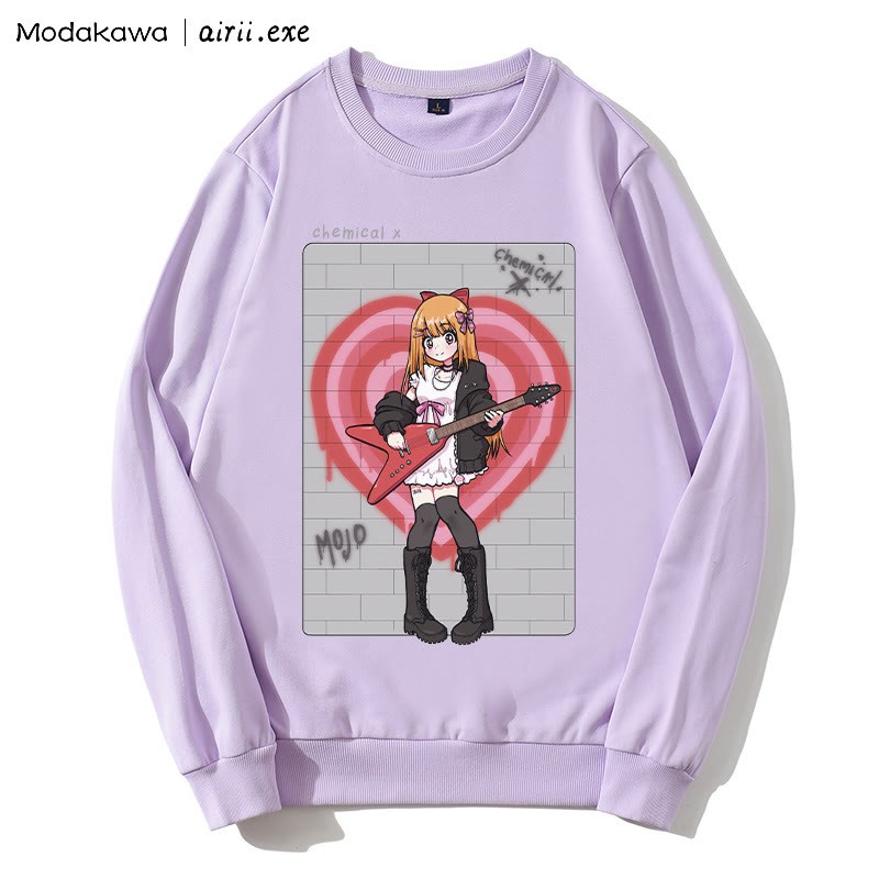 MODAKAWA X airii.exe CHEMICAL ギターガール レタープリント ラウンドカラー スウェットシャツ - Purple - 5XL - image 1