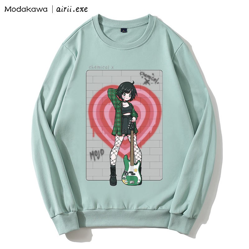MODAKAWA X airii.exe CHEMICAL ギターガール レタープリント ラウンドカラー スウェットシャツ - Green - 5XL - image 1