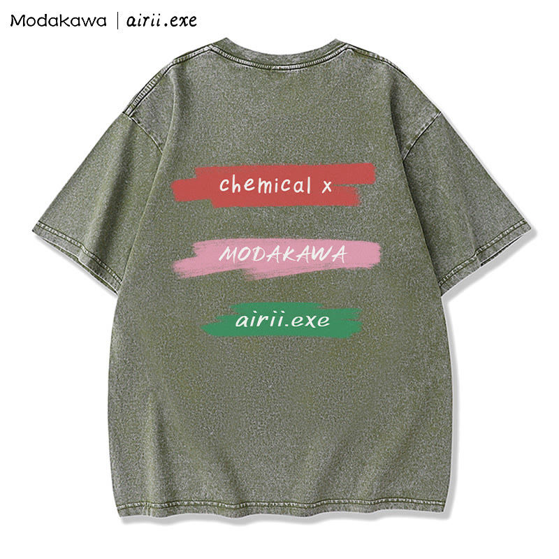 MODAKAWA X airii.exe CHEMICAL ギターガール レタープリント ヴィンテージウォッシュ加工100%綿ModakawaTシャツ - image 2