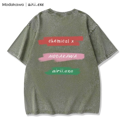 MODAKAWA X airii.exe CHEMICAL ギターガール レタープリント ヴィンテージウォッシュ加工100%綿ModakawaTシャツ - image 2