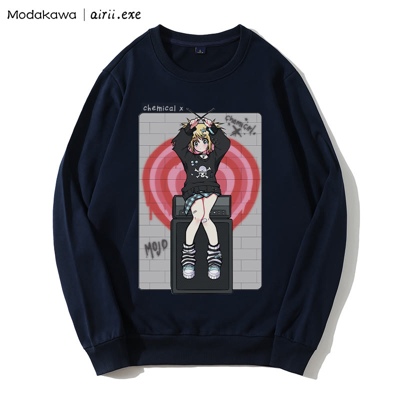MODAKAWA X airii.exeケミカルガールレタープリント ラウンドカラー スウェットシャツ - Purplish Blue - 5XL - image 1