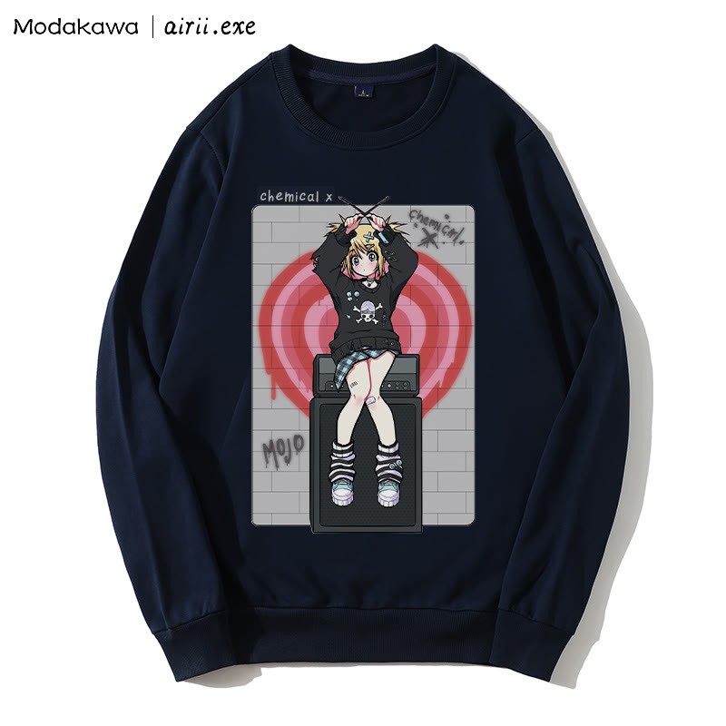 MODAKAWA X airii.exeケミカルガールレタープリント ラウンドカラー スウェットシャツ - Purplish Blue - 5XL - image 1