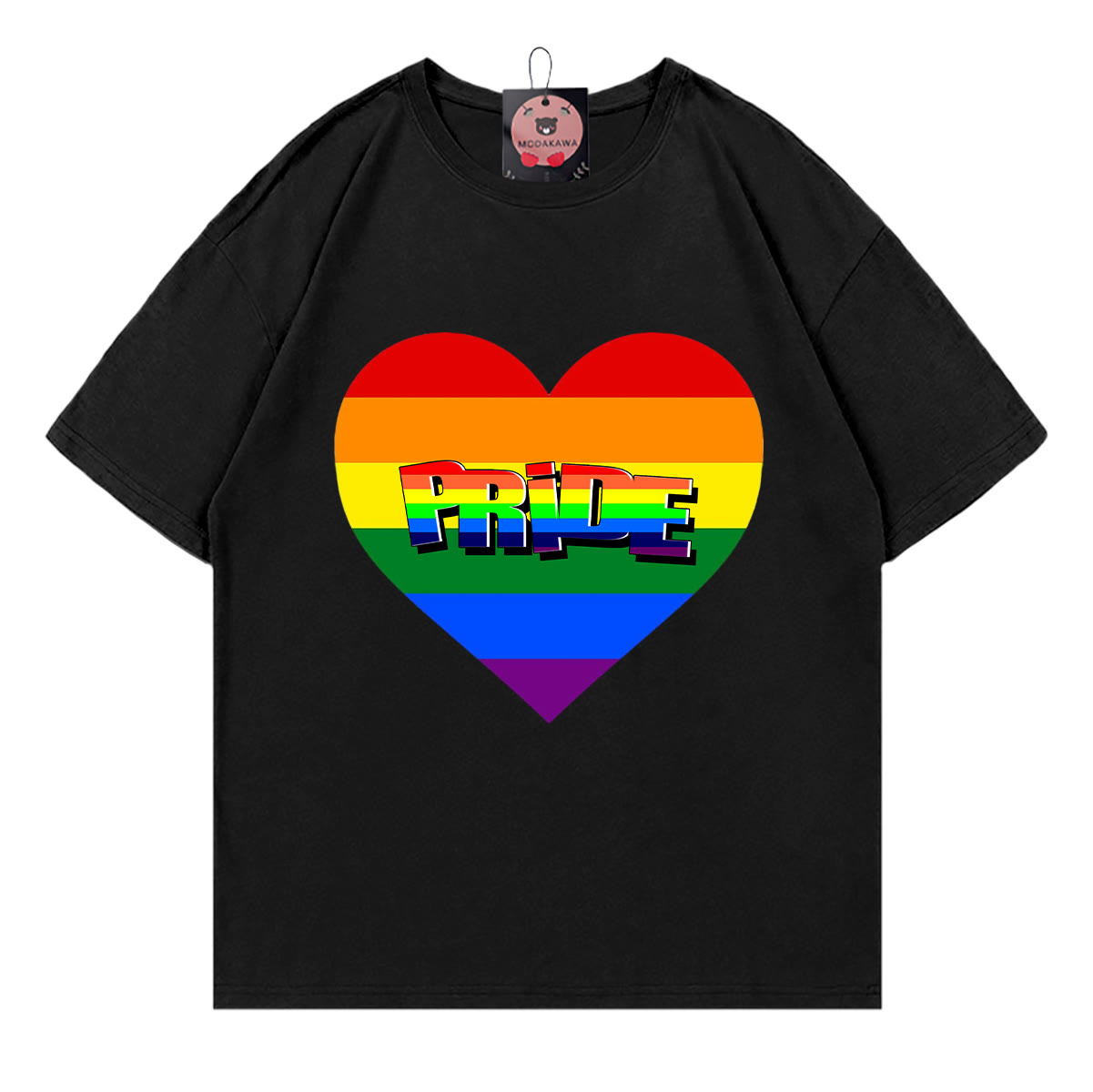 PRIDE レインボーハートプリントModakawaTシャツ - Black - 5XL - image 1