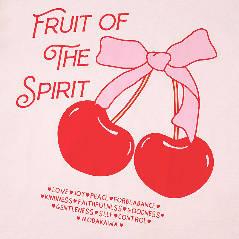 FRUIT OF THE SPIRITチェリープリント100%綿ModakawaTシャツ - image 2