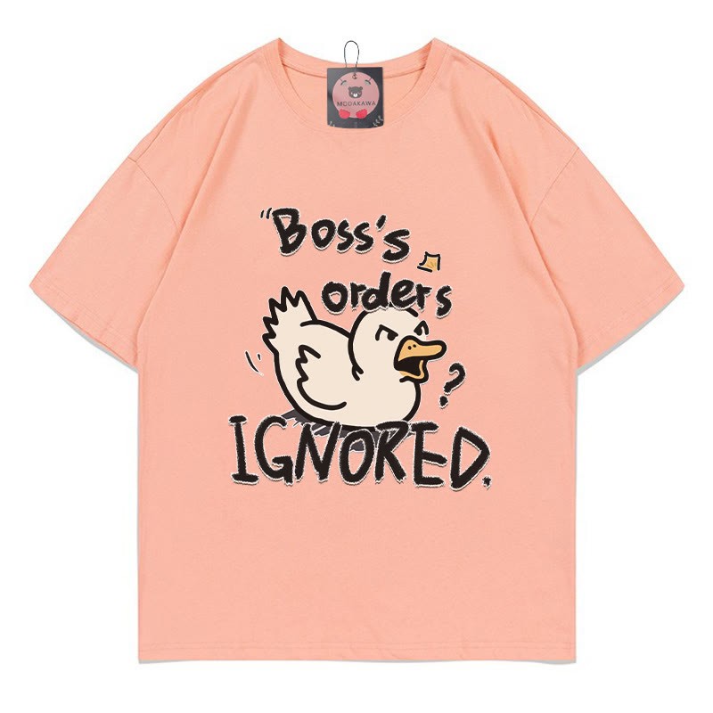 BOSS'S ORDERS IGNOREDアヒル文字プリントModakawaTシャツ - Peach - 5XL - image 2