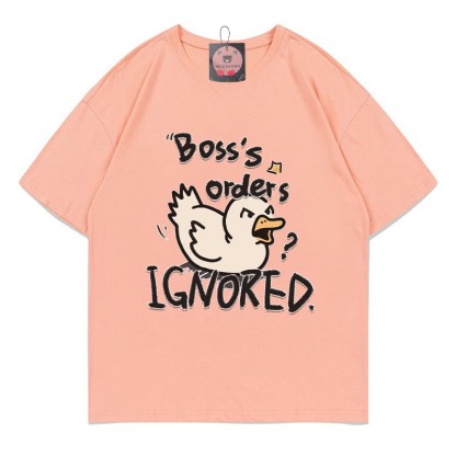 BOSS'S ORDERS IGNOREDアヒル文字プリントModakawaTシャツ - Peach - 5XL - image 2