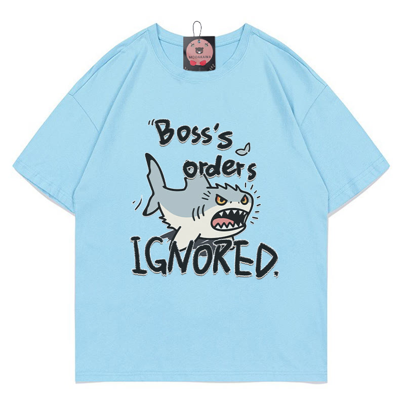 BOSS'S ORDERS IGNOREDサメの文字プリントModakawaTシャツ - Blue - 5XL - image 1
