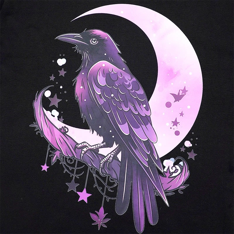 バードムーンプリント100%綿ModakawaTシャツ - image 2