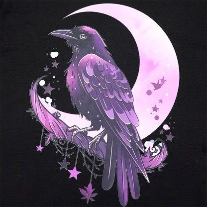 バードムーンプリント100%綿ModakawaTシャツ - image 2