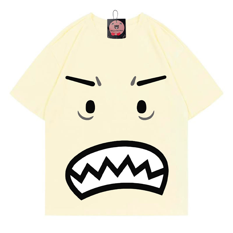 怒りの表情プリントModakawaTシャツ - Apricot - 5XL - image 1