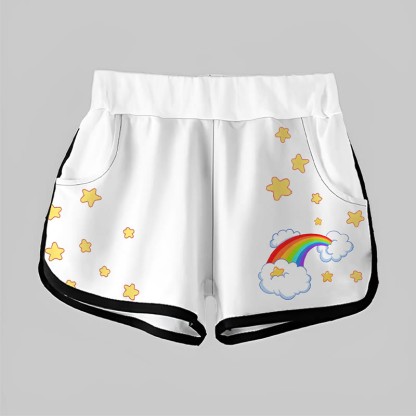 Modakawaレインボースター ハートプリント カジュアルショーツ - White - 5XL - image 2