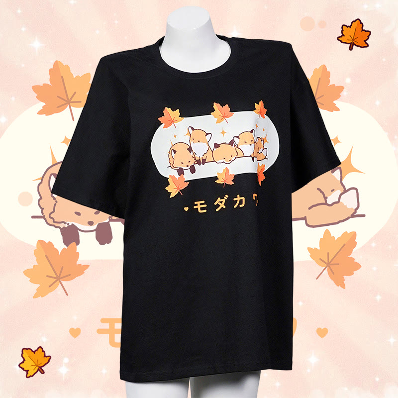 フォックスレタープリント100%綿ModakawaTシャツ - image 1