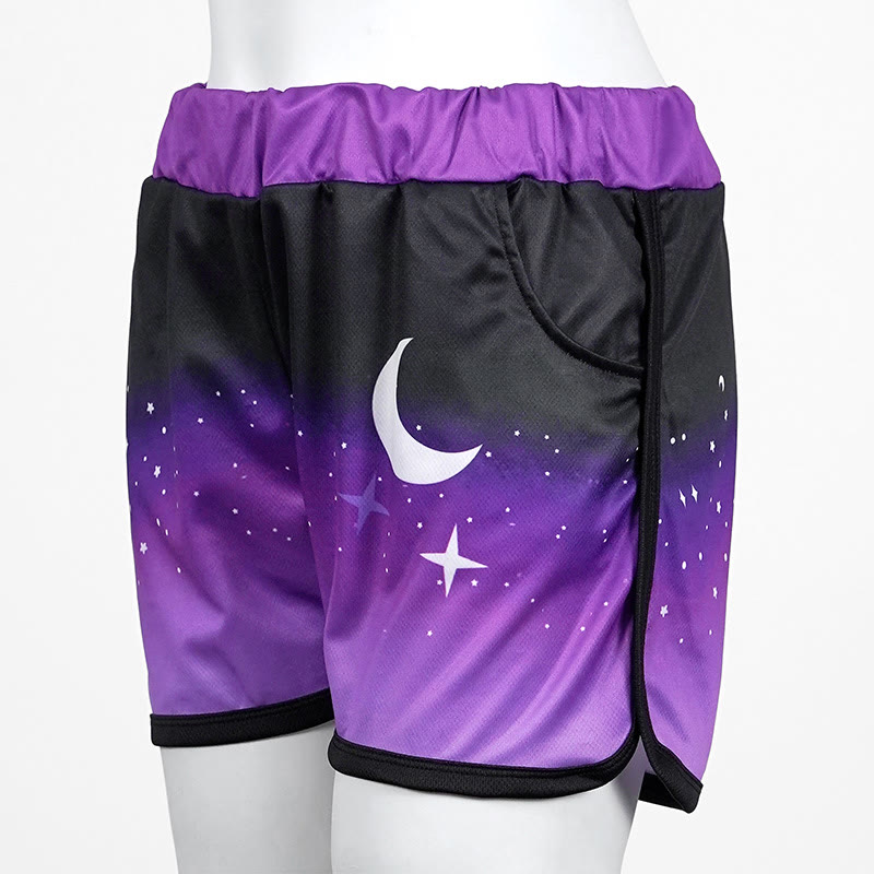 Modakawaグラデーションムーンスタープリントカジュアルショーツ - Purple - 5XL - image 1
