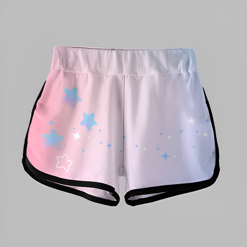 Modakawaグラデーションスタープリントカジュアルショートパンツ - image 3