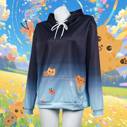 グラデーションキティレタープリントModakawaカワルーズパーカー - Black&Blue - 8XL - image 1