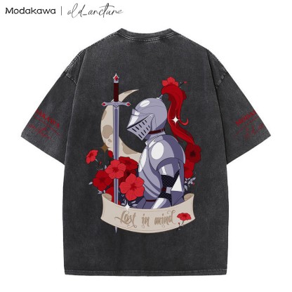 MODAKAWA X old_arcture LOST IN MIND ローズナイトプリント ヴィンテージウォッシュTシャツ - Black - 5XL - image 2