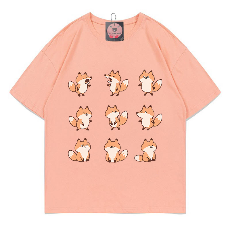 キツネ柄ModakawaTシャツ - Peach - 5XL - image 1