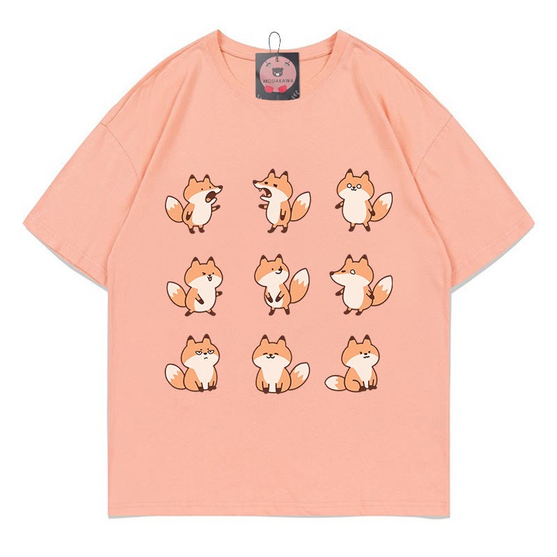 キツネ柄ModakawaTシャツ - Peach - 5XL - image 1