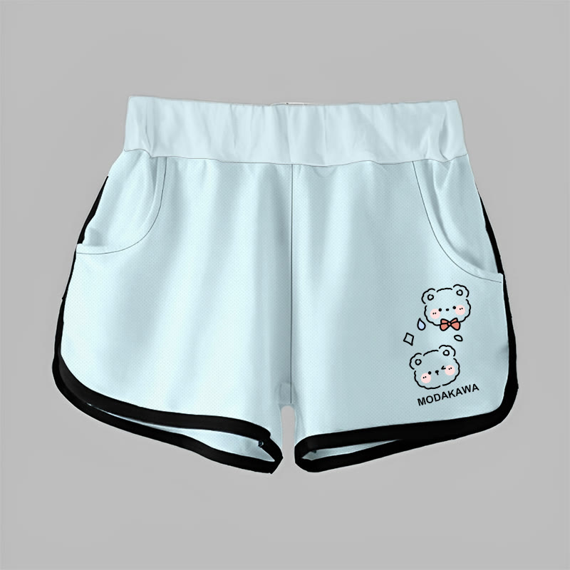 Modakawaクマの文字プリント カジュアルショーツ - Light Blue - 5XL - image 1