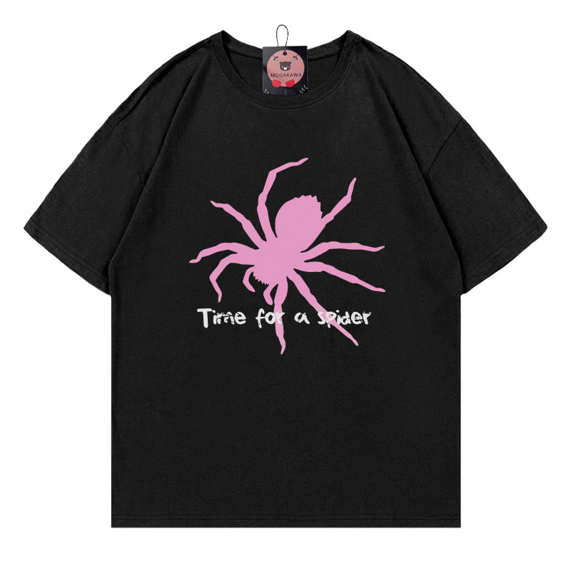 TIME FOR A SPIDER スパイダープリント100%綿ModakawaTシャツ - Black - 5XL - image 1
