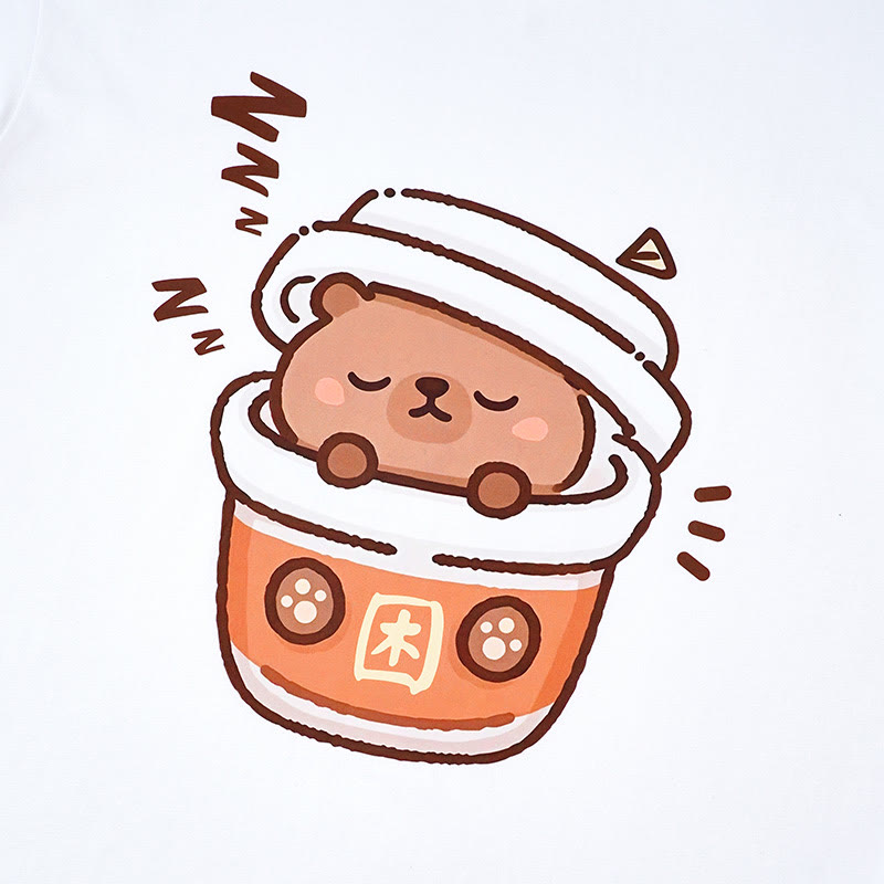 コーヒーカピバラプリント100%綿ModakawaTシャツ - image 2