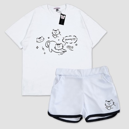キティプリントTシャツ ショートパンツModakawa2点セット - White - 5XL - image 2