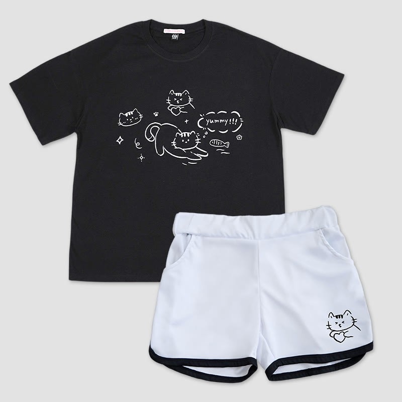 キティプリントTシャツ ショートパンツModakawa2点セット - Black&White - 5XL - image 1