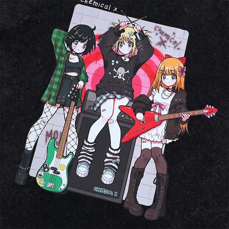 MODAKAWA X airii.exeギターガールレタープリント ヴィンテージウォッシュ加工100%綿ModakawaTシャツ - image 2