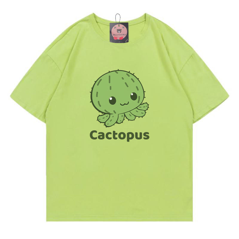 CACTOPUS サボテン タコ プリントModakawaTシャツ - Green - 5XL - image 1