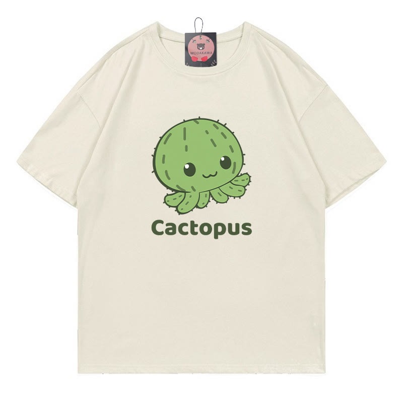 CACTOPUS サボテン タコ プリントModakawaTシャツ - Beige - 5XL - image 5