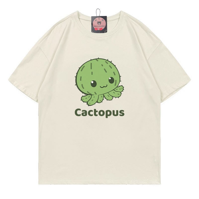 CACTOPUS サボテン タコ プリントModakawaTシャツ - Beige - 5XL - image 5