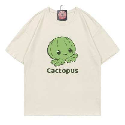 CACTOPUS サボテン タコ プリントModakawaTシャツ - Beige - 5XL - image 5
