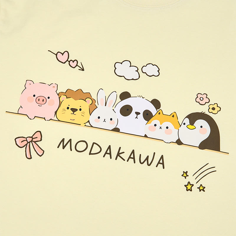 動物たちが一列に並んだ文字プリントのModakawaTシャツ - image 2