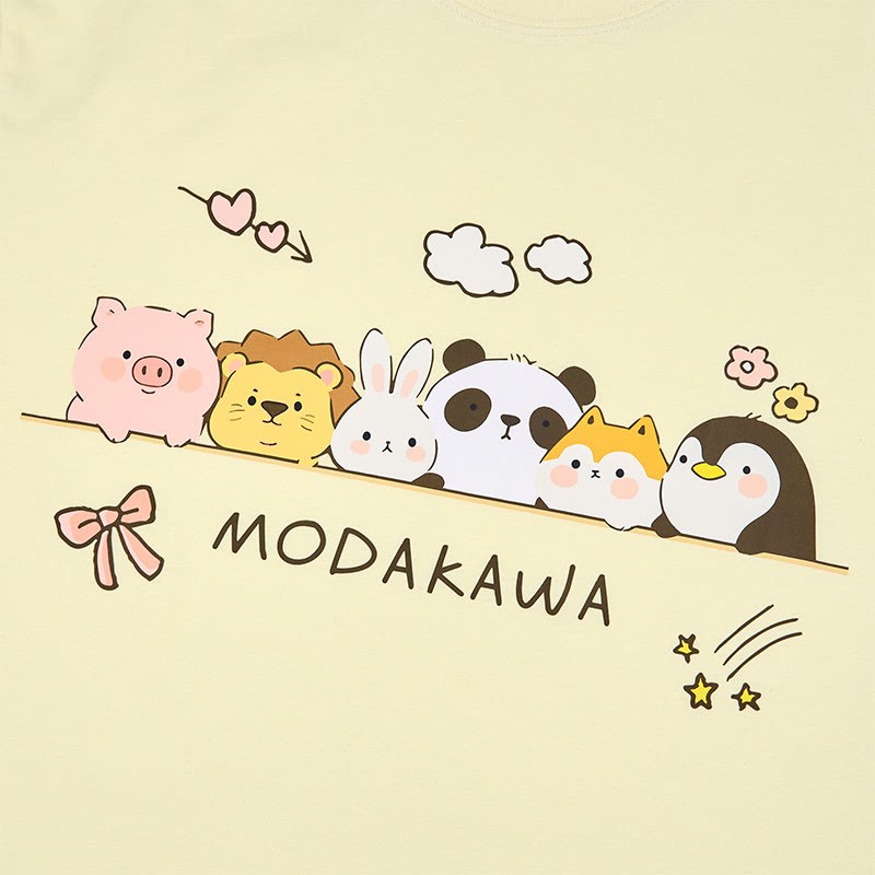 動物たちが一列に並んだ文字プリントのModakawaTシャツ - image 2