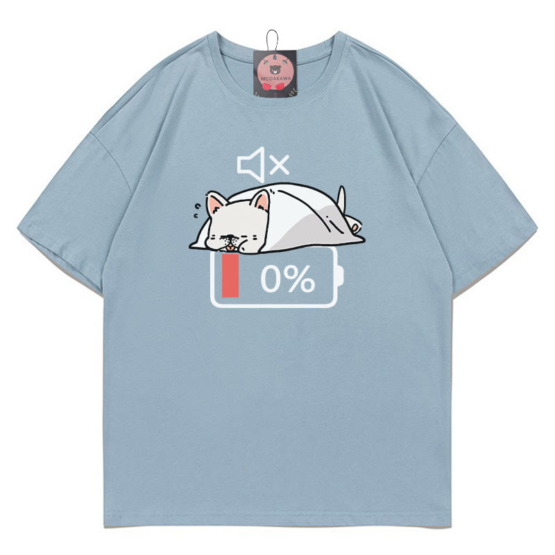 バッテリー0% ミュート パピープリントTシャツ - Slate Blue - 5XL - image 2