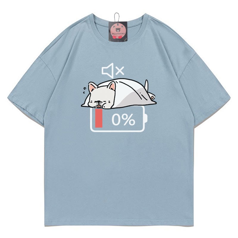 バッテリー0% ミュート パピープリントTシャツ - Slate Blue - 5XL - image 2