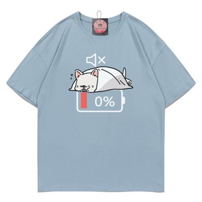 バッテリー0% ミュート パピープリントTシャツ - Slate Blue - 5XL - image 2