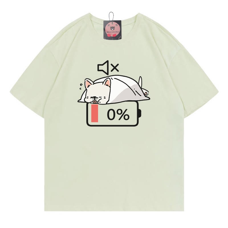 バッテリー0% ミュート パピープリントTシャツ - Green - 5XL - image 1