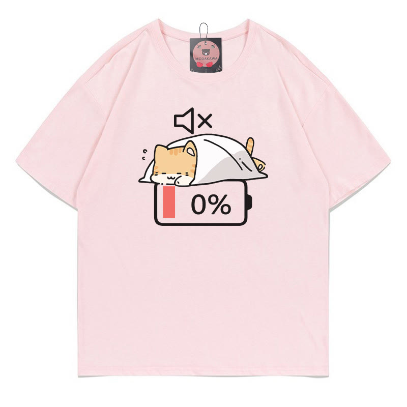 バッテリー0% ミュート キティ プリント Tシャツ - Pink - 5XL - image 2