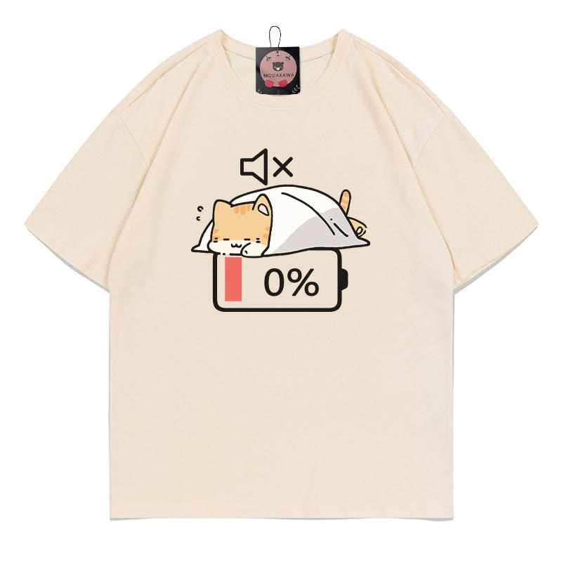 バッテリー0% ミュート キティ プリント Tシャツ - Apricot - 5XL - image 1