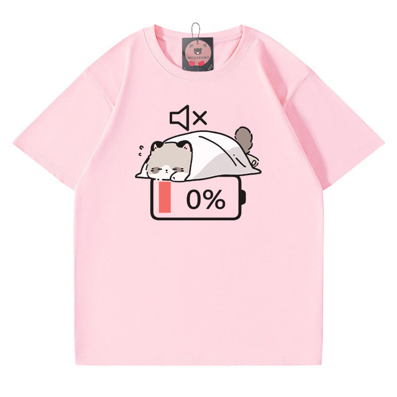 バッテリー0% ミュート キティ プリント Tシャツ - Pink - 5XL - image 2