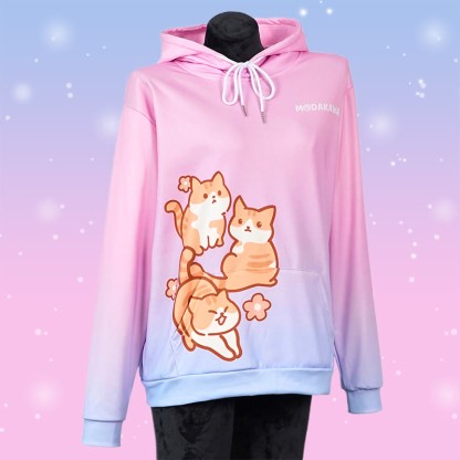 Modakawaグラデーション キティ レタープリント ルーズ パーカー - Pink&Blue - 5XL - image 2
