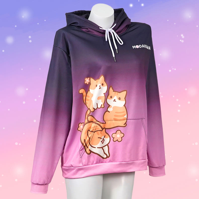 Modakawaグラデーション キティ レタープリント ルーズ パーカー - Purple - 5XL - image 1