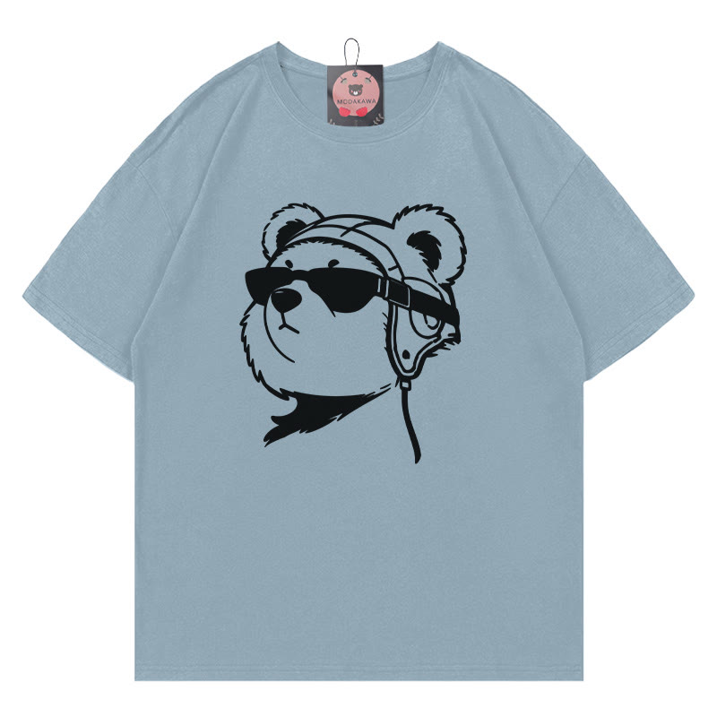 サングラスベアプリントTシャツ - Dusty Blue - 5XL - image 2