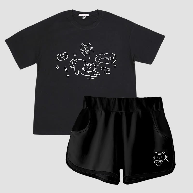 キティプリントTシャツ ショートパンツModakawa2点セット - Black - 5XL - image 4