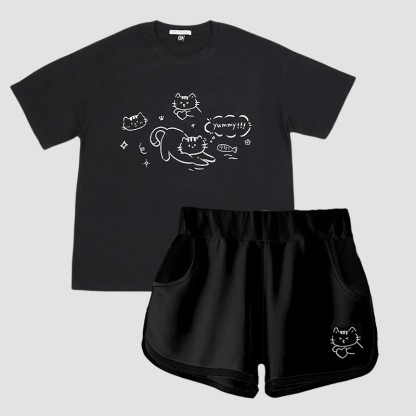 キティプリントTシャツ ショートパンツModakawa2点セット - Black - 5XL - image 4