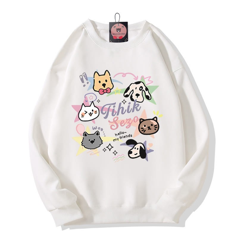 Modakawaキティ パピープリント ラウンドカラー スウェットシャツ - White - 5XL - image 6