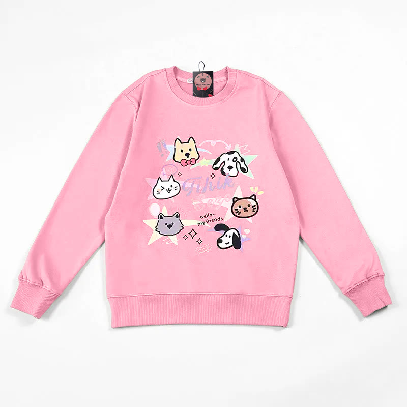Modakawaキティ パピープリント ラウンドカラー スウェットシャツ - Pink - 5XL - image 1